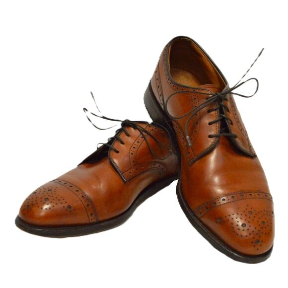 FootJoy Classics 7.5D Cognac Brown Leather Cap Toe Brogue Derby Dress Shoes main image 4